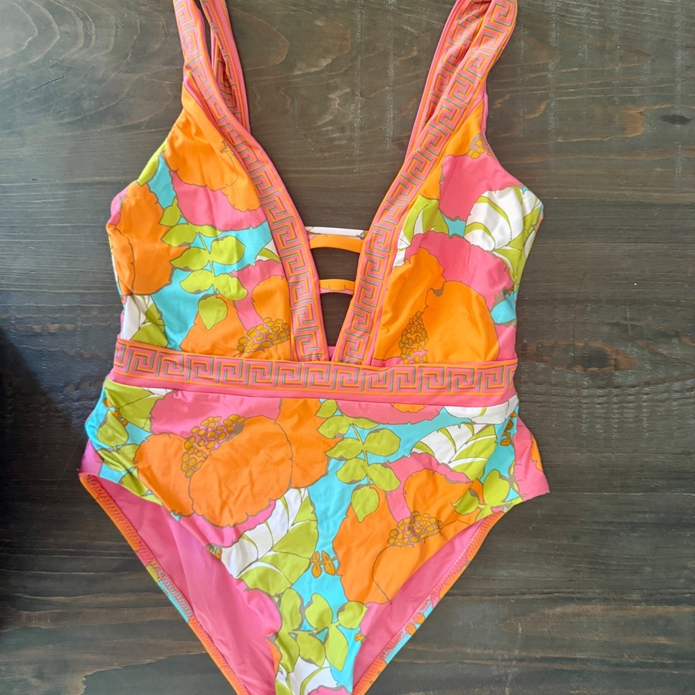 Trina Turk Vibrant Orange and Pink One Piece Swimsuit